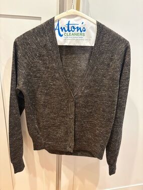 Dries Van Noten Heathered Dark brown V-Neck Button Cardigan